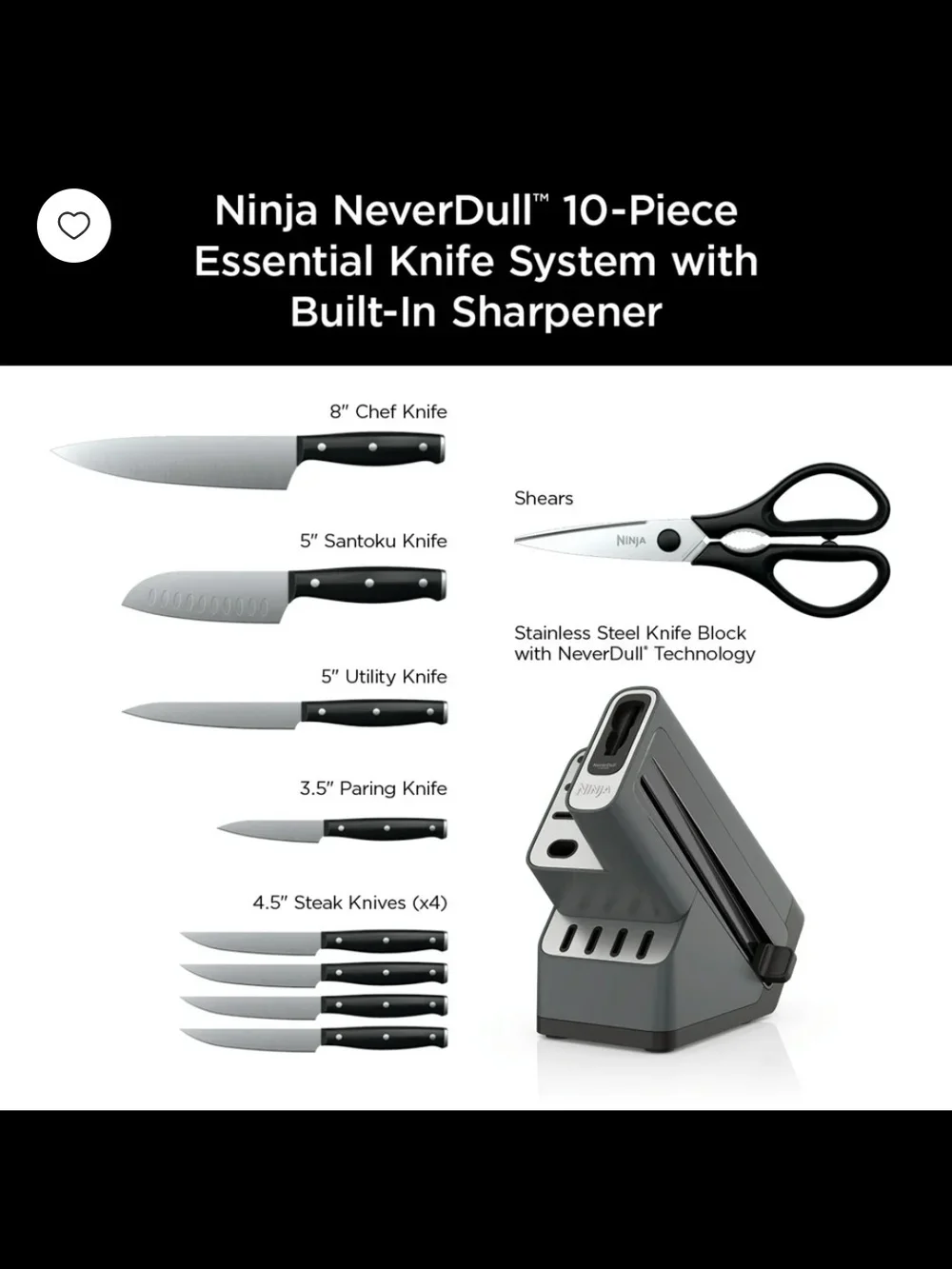 Ninja NeverDull Essential 10-Piece Knife System with Built-In Sharpener